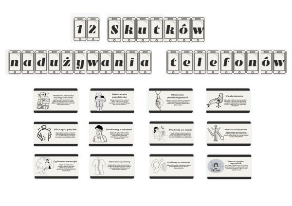 Gazetka szkolna na temat skutków nadużywania telefonów - 12 skutków nadużywania telefonów/ Gazetka szkolna na temat uzależnienia od telefonów