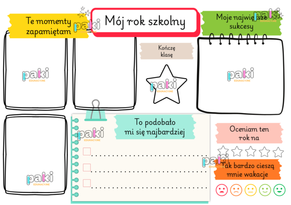 Zakończenie roku, podsumowanie roku szkolnego, karta pracy