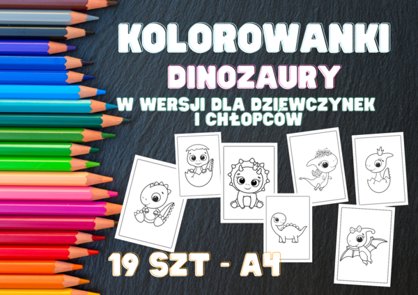 Kolorowanki na cały rok - dinozaury - 19 szt - dla dziewczynek i chłopców