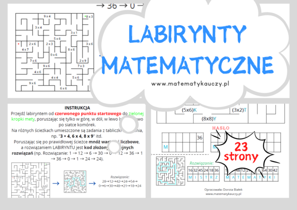 LABIRYNTY z Tabliczką Mnożenia / stacja zadaniowa / KARTY PRACY kl.4 – kl. 8 PDF / ponad 150 przykładów + ROZWIĄZANIA