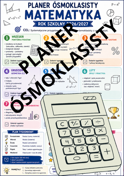 Planer Ósmoklasisty z Matematyki (Rok szkolny 2026/2027) – Plakat / Harmonogram nauki do egzaminu