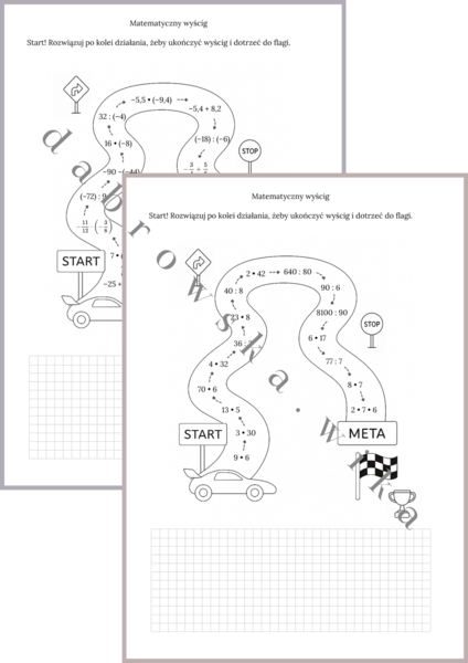 Matematyczny wyścig - zestaw kart pracy