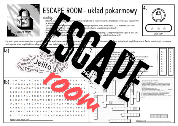 ESCAPE ROOM - Układ Pokarmowy - karta pracy - gra edukacyjna dla SP.