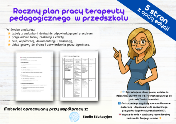 Roczny Plan Pracy Terapeuty Pedagogicznego w przedszkolu