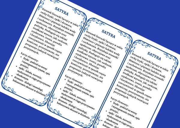 SATYRA – cechy – wklejka – wklejki – powtórzenie – egzamin – GATUNKI SYNKRETYCZNE