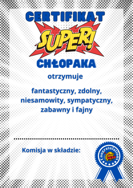 Certyfikat na Dzień Chłopaka