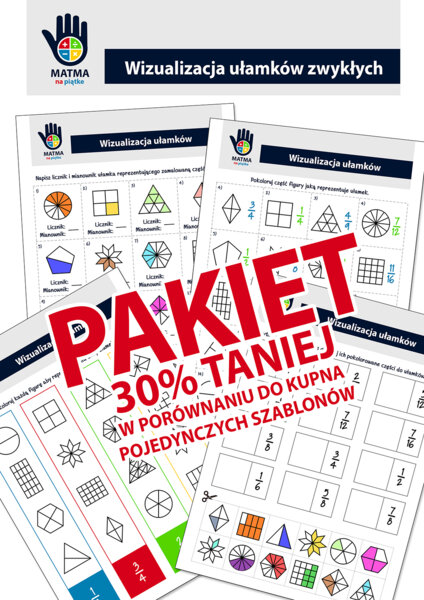 Ułamki zwykłe - Zestaw materiałów / Pakiet 4x A4 - Szkoła Podstawowa - Klasa 4 / 5 - Klasa Czwarta / Piąta - Ułamek zwykły jako część całości - Karta pracy o ułamkach zwykłych - Powtórzenie ułamków - Kolorowanka Wycinanka z ułamkami zwykłymi - Wizualizac