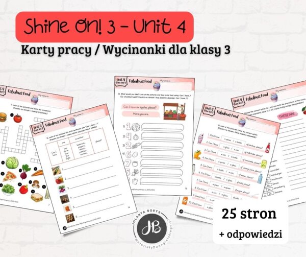Materiały do Shine On! 3 Unit 4 – Fabulous Food – karty pracy – wklejki/wycinanki