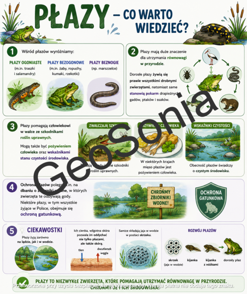 Przegląd i znaczenie płazów  biologia klasa 6 sketchnotka