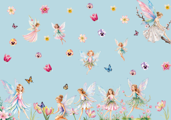 Dekoracja wiosenna na okno - Wróżki i kwiaty