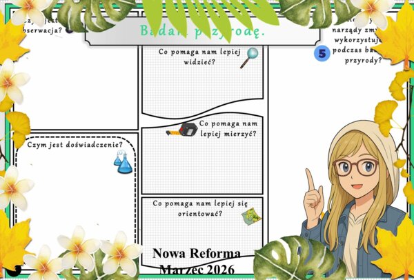 Karta pracy z przyrody do klasy 4 "Badam przyrodę". Przygotowana na podstawie podręcznika „Odkrywam przyrodę” wydawnictwa Nowa Era. Dział "Spotkanie z przyrodą".