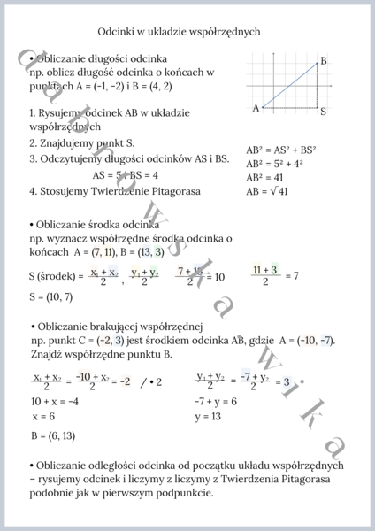Odcinki w układzie współrzędnych - notatka