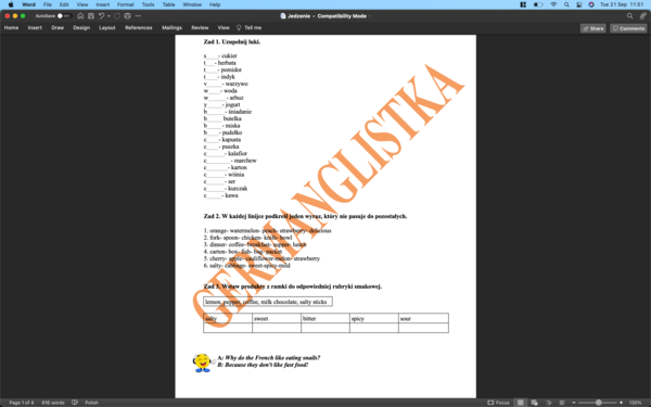 Jedzenie - ćwiczenia powtórzeniowe dla ósmoklasistów i nie tylko