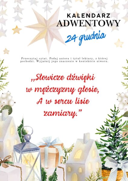Kalendarz adwentowy dla klasy 8 z cytatami lektur szkolnych