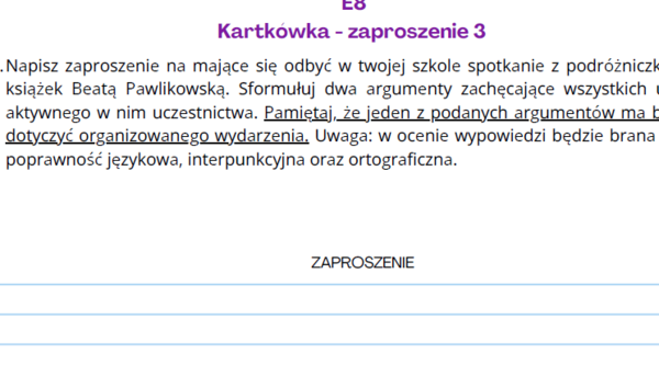 Zaproszenie 3 - kartkówka, egzamin ósmoklasisty