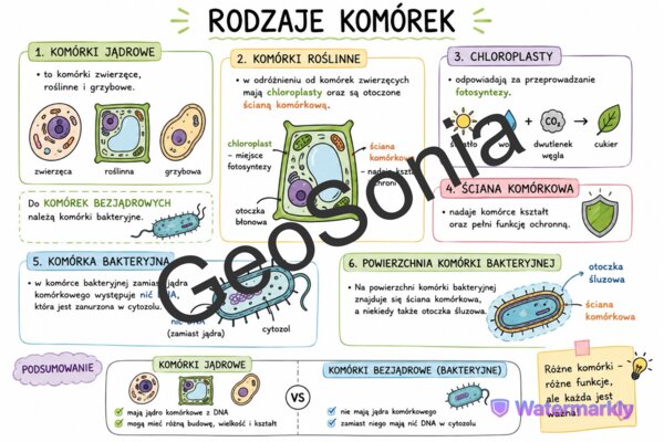 Komórka roślina. Inne rodzaje komórek sketchnotka klasa 5 biologia