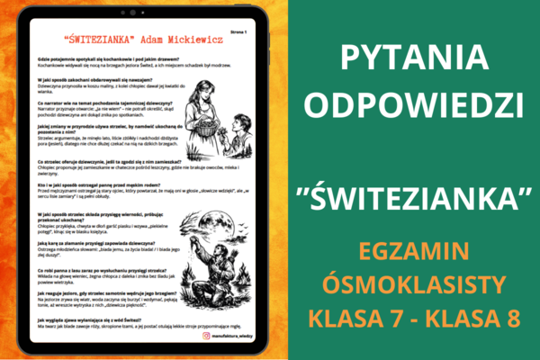 Pytania i odpowiedzi – "Świtezianka" Adam Mickiewicz | powtórka, notatka, język polski, egzamin ósmoklasisty, klasa 7–8, powtórki