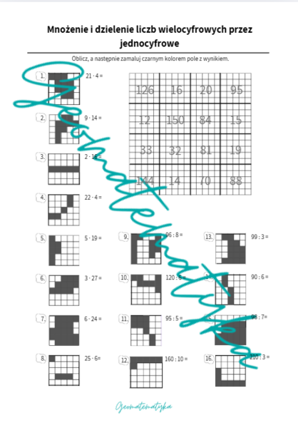 Mnożenie i dzielenie liczby dwucyfrowej przez jednocyfrową. Kodowana karta pracy.