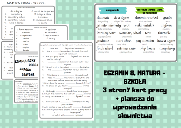 Słownictwo - szkoła- EGZAMIN 8, MATURA