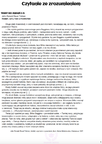 Zadania egzaminacyjne z j.polskiego - Czytanie ze zrozumieniem