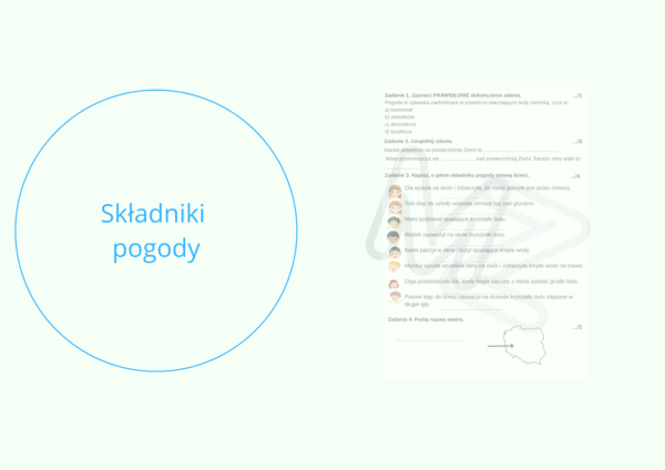 Składniki pogody - karta pracy dla klasy 4