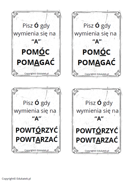 Memory ortograficzne – zasady pisowni z u-ó (wersja czarno- biała)