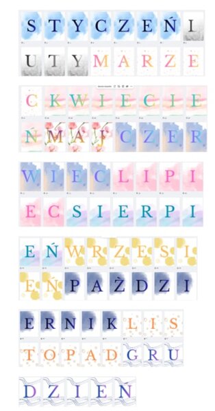 Miesiące - napis na gazetkę girlanda