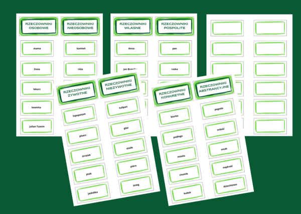 RZECZOWNIKI – fiszki – 5 stron – kl. 4- 8