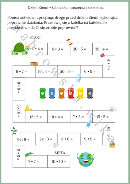 Dzień Ziemi - tabliczka mnożenia