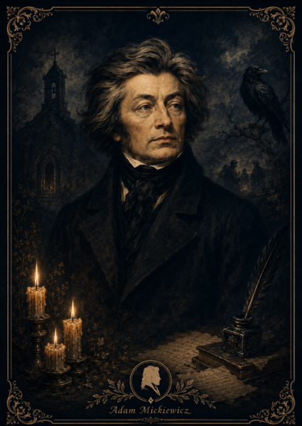 Dekoracje na gazetkę Adam Mickiewicz Dziady Narodowe czytanie