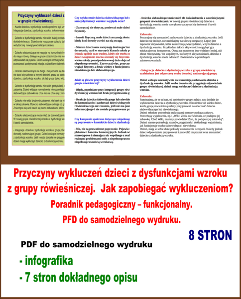 Przyczyny wykluczeń dzieci z dysfunkcjami wzroku z grupy rówieśniczej. Jak zapobiegać wykluczeniom? Poradnik pedagogiczny – funkcjonalny. PFD do samodzielnego wydruku.