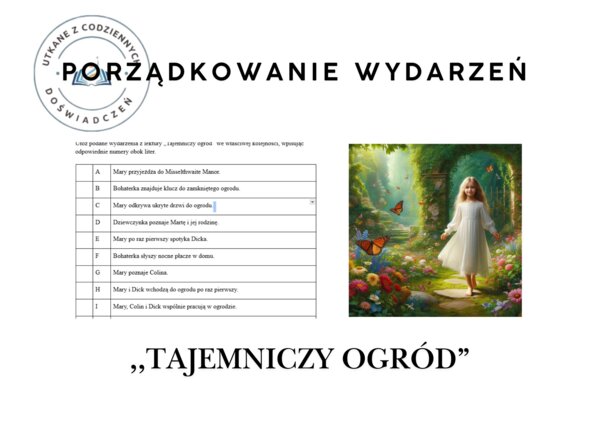 PORZĄDKOWANIE WYDARZEŃ- ,,Tajemniczy ogród”