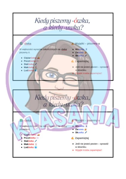 Wklejka- Kiedy piszemy -ówka, uwka?