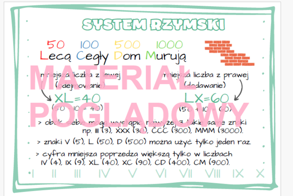 Liczby rzymskie - notatka + gra Czarny Piotruś kl. 4