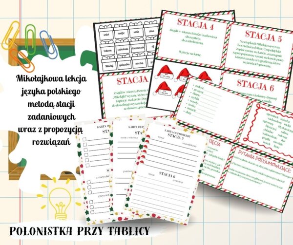 Mikołajki na języku polskim, lekcja mikołajkowa, stacje zadaniowe, stanowiska klasy 4-6