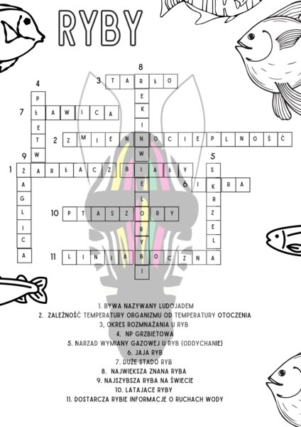 Krzyżówka powtórzenie wiadomośći RYBY