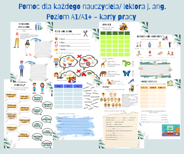 Karty pracy język angielski poziom początkujący A1/A1+