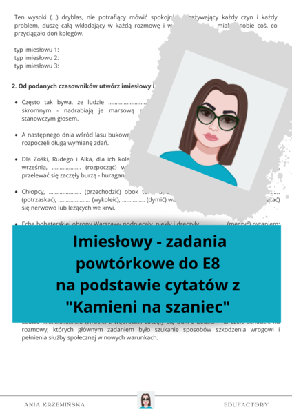 Imiesłowy - powtórka do E8 (infografika i zestaw zadań)