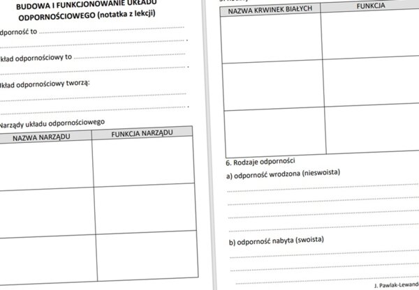 Budowa i funkcjonowanie układu odpornościowego (karta pracy)