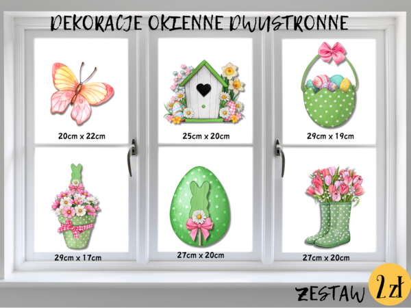 DEKORACJE dwustronne – WIOSNA, WIELKANOC zestaw zielony