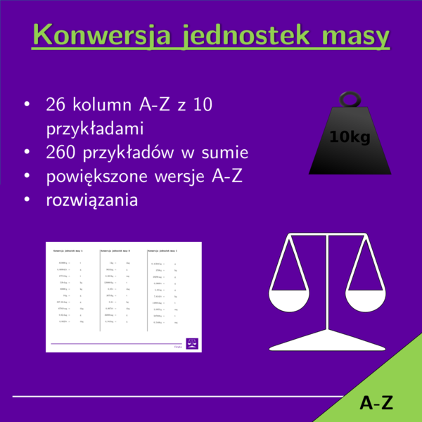 Konwersja jednostek masy | matematyka | 26 kolumn