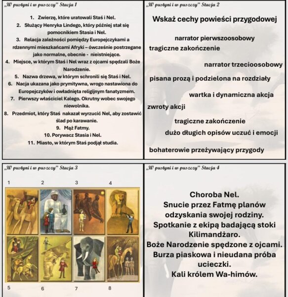 Stacje zadaniowe do lektury "W pustyni i w puszczy"