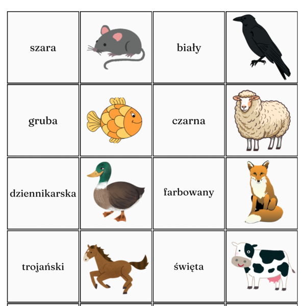 Związki frazeologiczne ze zwierzętami - memory