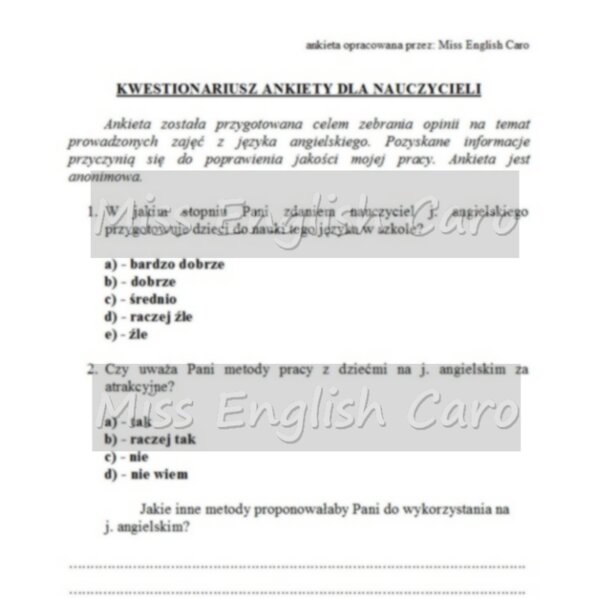 Ankieta ewaluacyjna- j.angielski- skierowana do nauczycieli