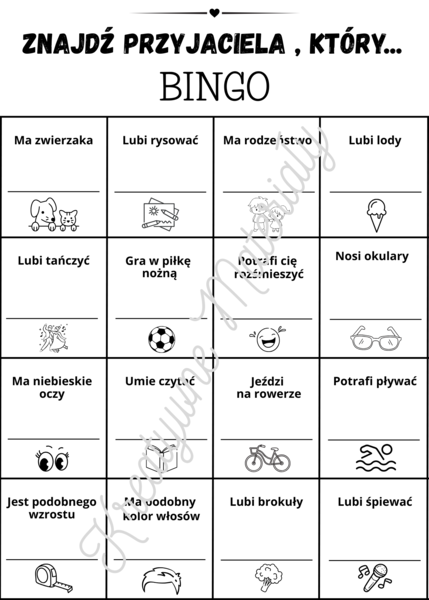 Znajdź przyjaciela - BINGO