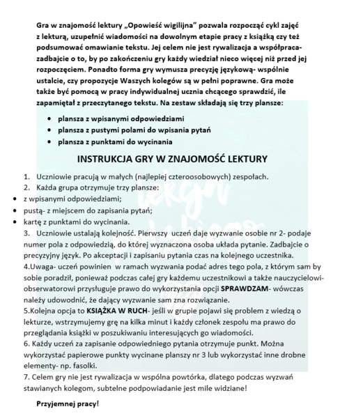 "OPOWIEŚĆ WIGILIJNA"- GRAMY W ZNAJOMOŚĆ LEKTURY