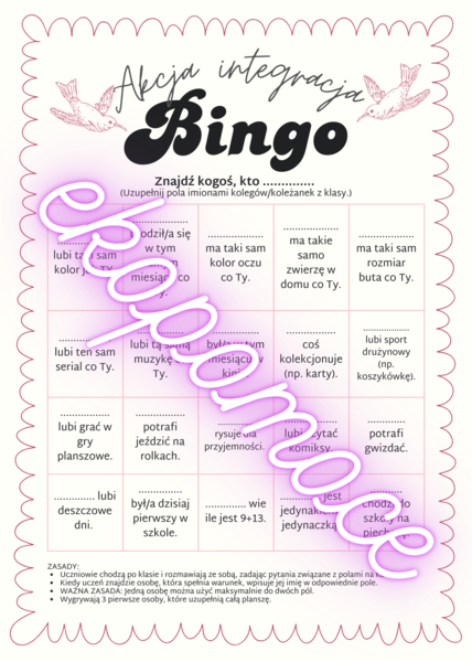 Karta pracy na godzinę wychowawczą - AKCJA INTEGRACJA