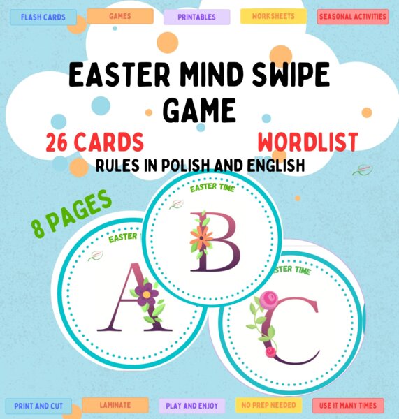 Easter Mind Swipe game/ Wielkanocna gra karciana. Great warm up/ świetna rozgrzewka językowa. Każdy poziom, dobre dla SPE.