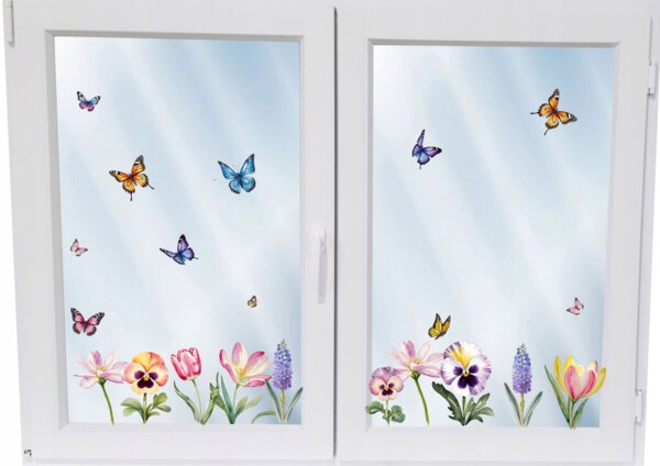 Dekoracja wiosenna na okno - Kwiaty i motyle - dwustronna