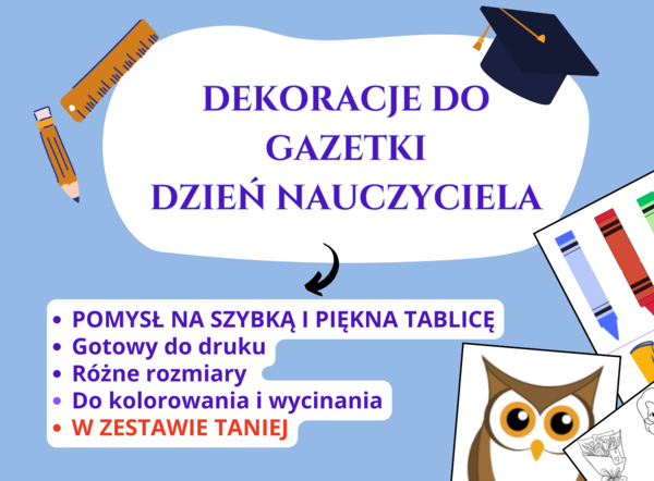 🎉 Dekoracje do gazetki – Dzień Nauczyciela, szkoła podstawowa, klasy 1–8, gazetka, dekoracje, wycinanie, kolorowanie, tablica, świetlica, godzina wychowawcza